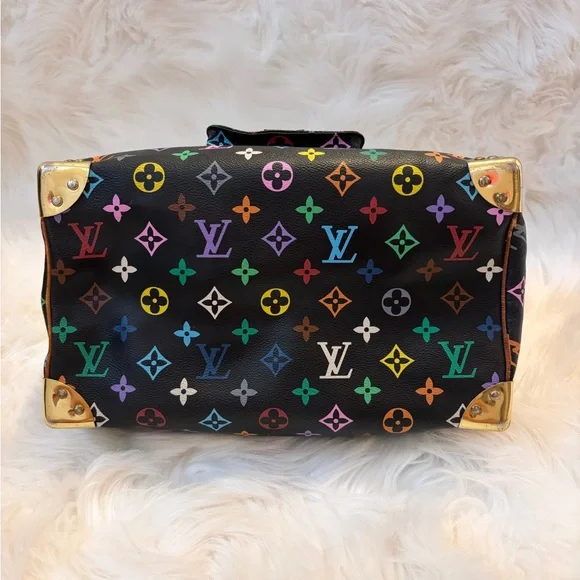 Louis Vuitton Black Multicolor Monogram Speedy Satchel with Tan Leather - Picture 7 of 17